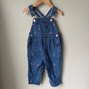 Vintage 90’s Baby Girl Floral Embroidered denim Overalls Size 24 Months